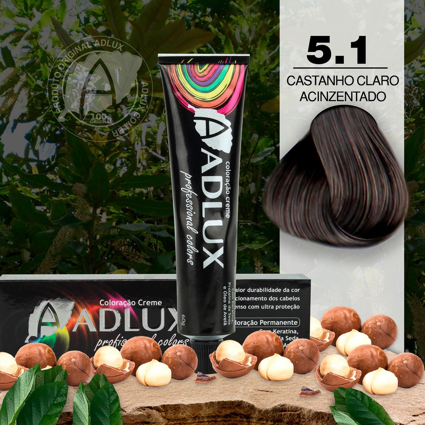 Coloração Creme Adlux 5.1 Castanho Claro Acinzentado - 60g