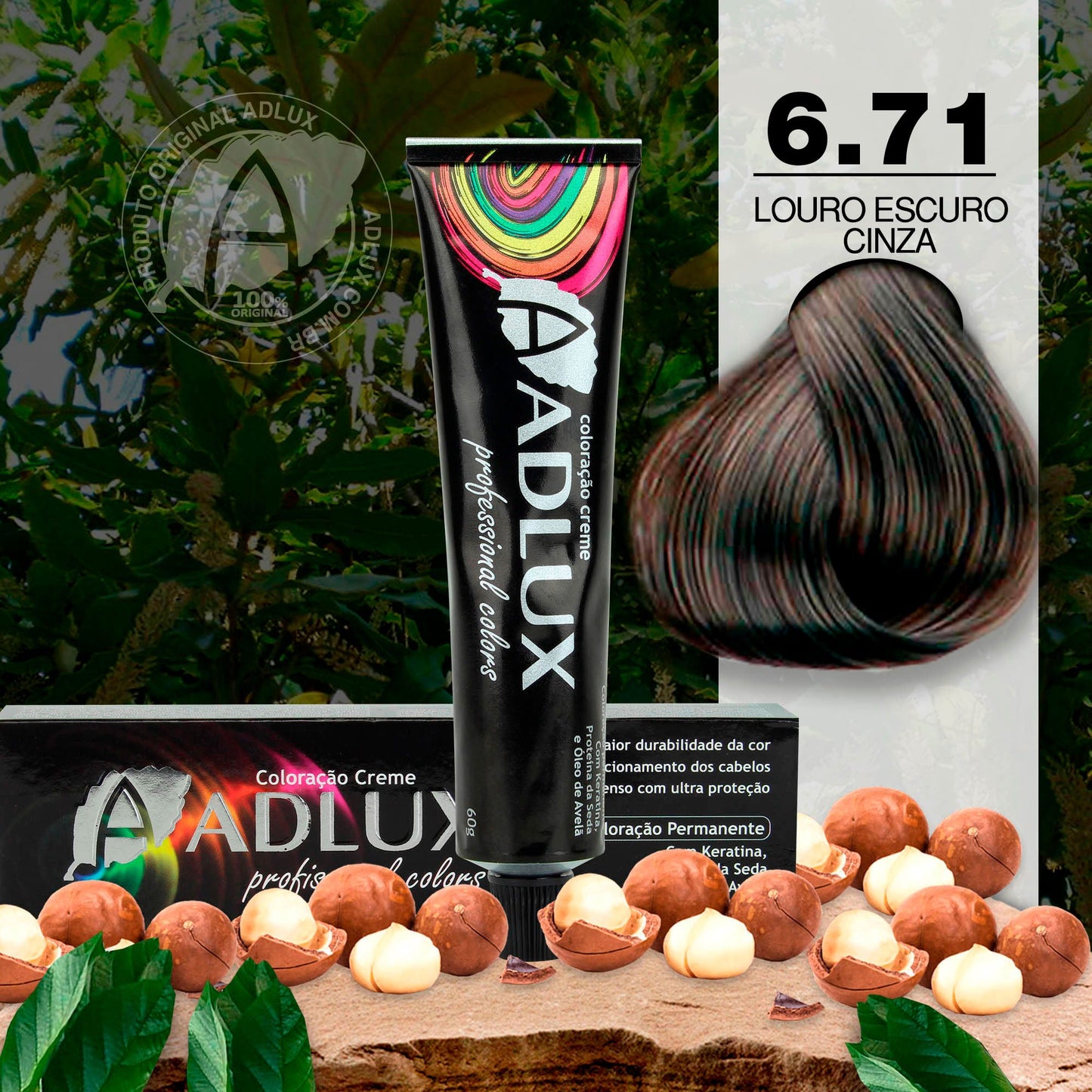 Tinte en Crema Adlux 6.71 Rubio Oscuro Marrón Ceniza - 60g