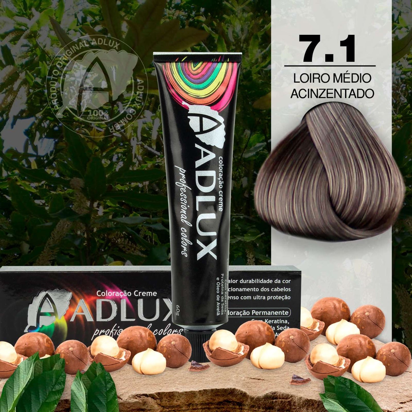 Coloración en Crema Adlux 7.1 Rubio Medio Ceniza - 60g