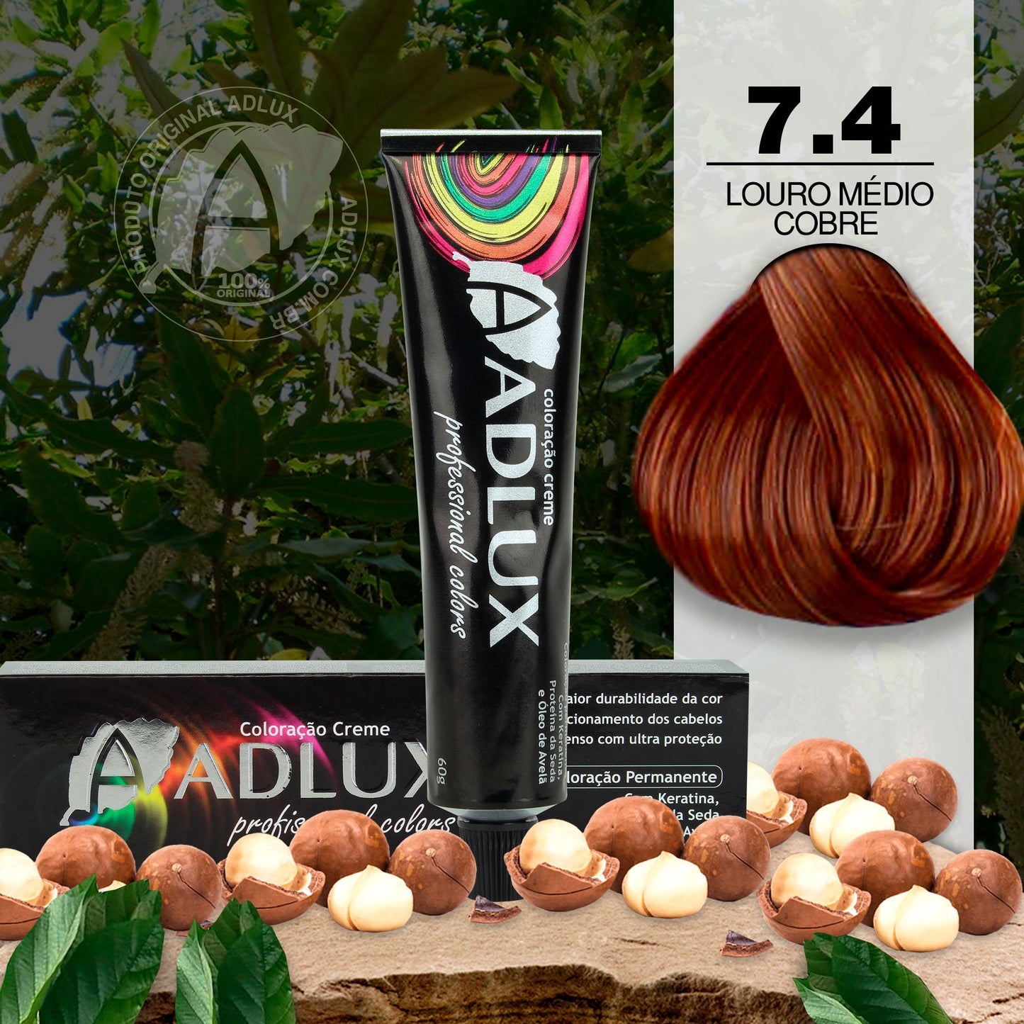 Coloración en Crema Adlux 7.4 Rubio Medio Cobre - 60g