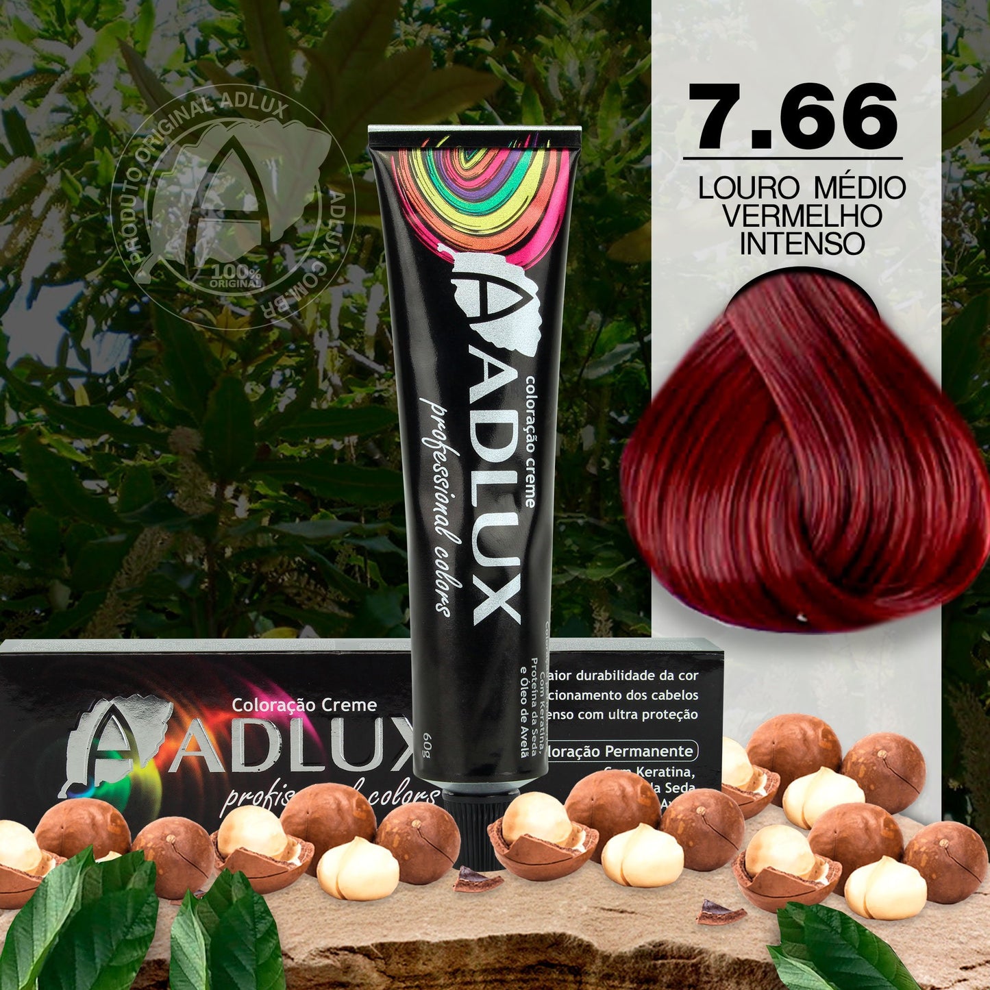 Coloración en Crema Adlux 7.66 Rubio Medio Rojo Intenso - 60g