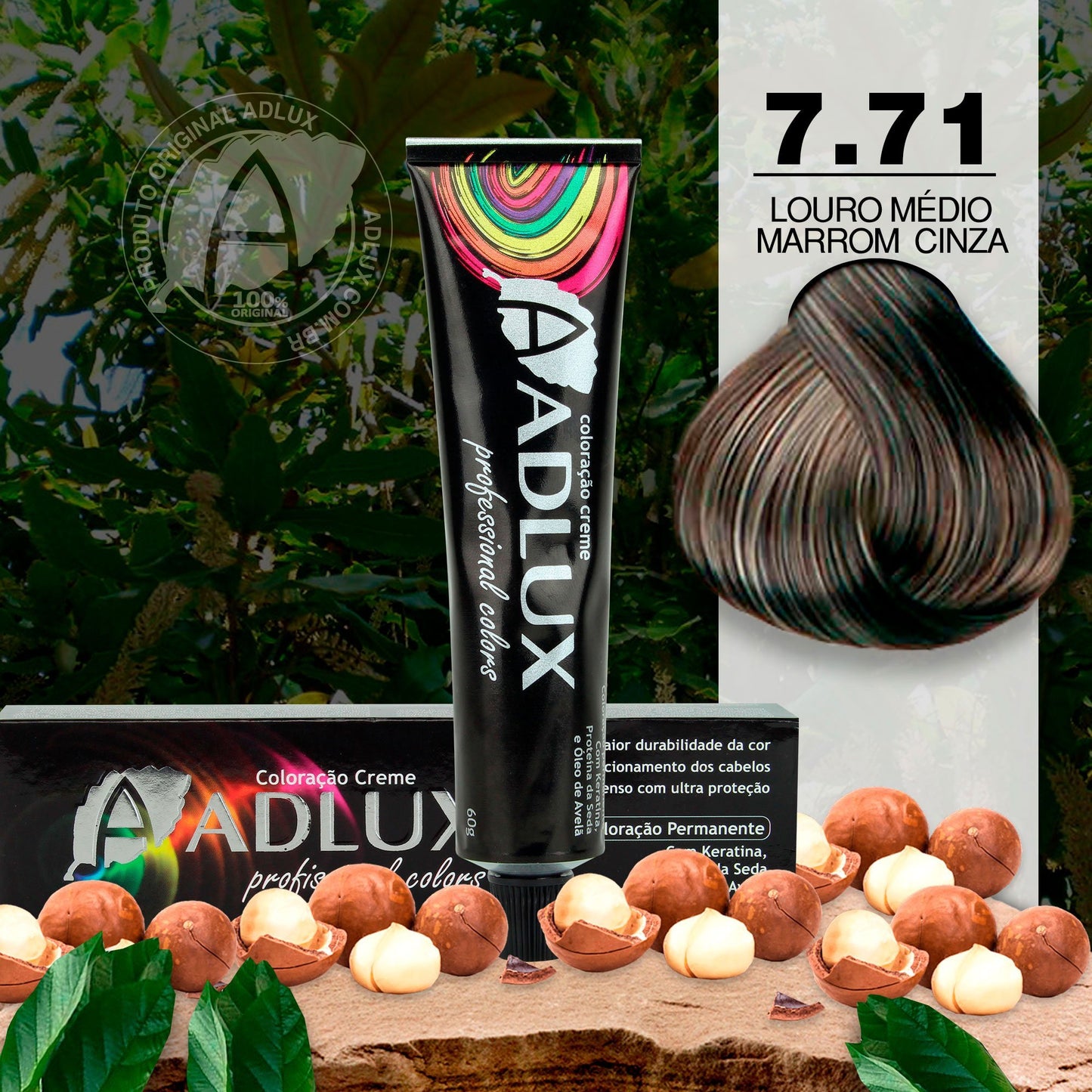 Coloración en Crema Adlux 7.71 Rubio Medio Marrón Ceniza - 60g