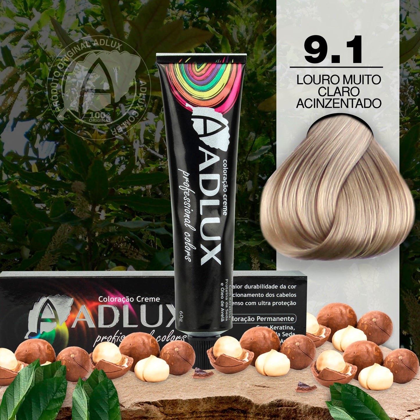 Coloración en Crema Adlux 9.1 Rubio Muy Claro Ceniza - 60g