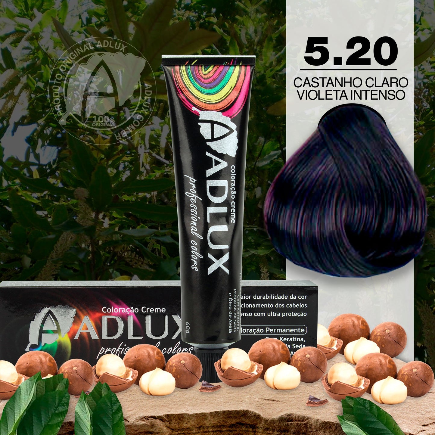 Coloração Creme Adlux 5.20 Castanho Claro Violeta Intenso - 60g