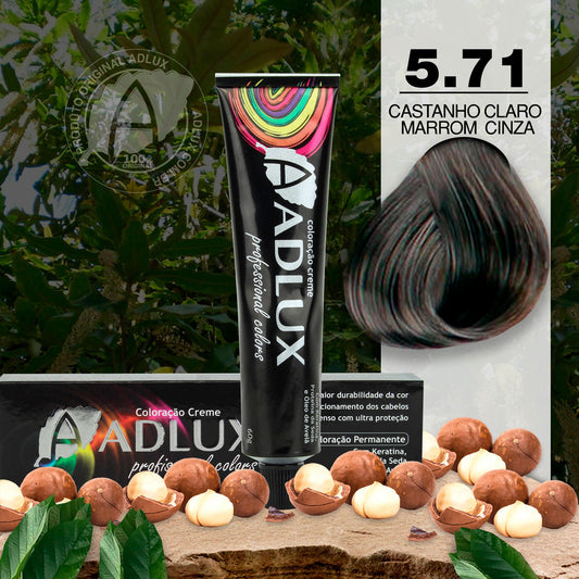 Coloração Creme Adlux 5.71 Castanho Claro Marrom Cinza - 60g