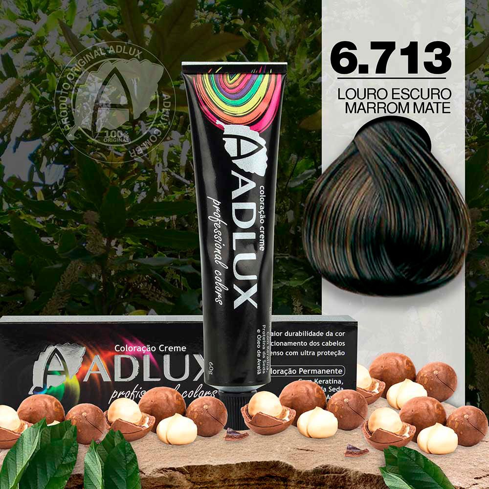 Coloração Creme Adlux 6.713 Louro Escuro Marrom Mate - 60g